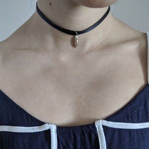 Satin Choker with Gold Feather Charm
